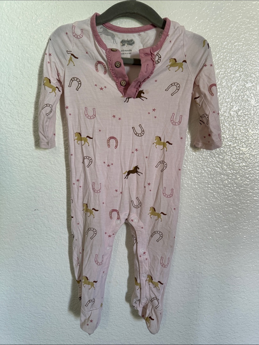 MudPie Bamboo Pajamas - Pink Horse & Horseshoe Print Kids One-Piece